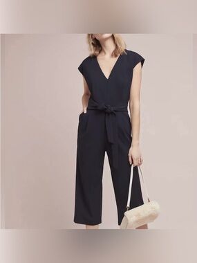 Anthropologie ett:twa Sedona Wide Leg Tie Waist Jumpsuit Black Size S